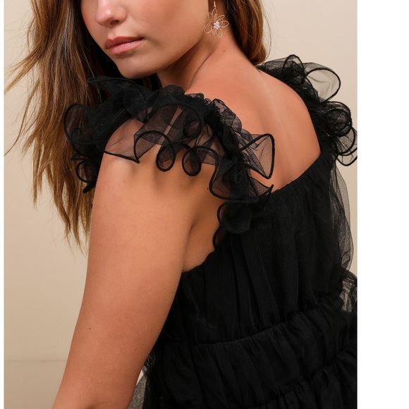 Lulus Tulle For Love Black Mesh Tulle Tiered Ruffled Maxi Dress NWT XXL - Picture 4 of 16